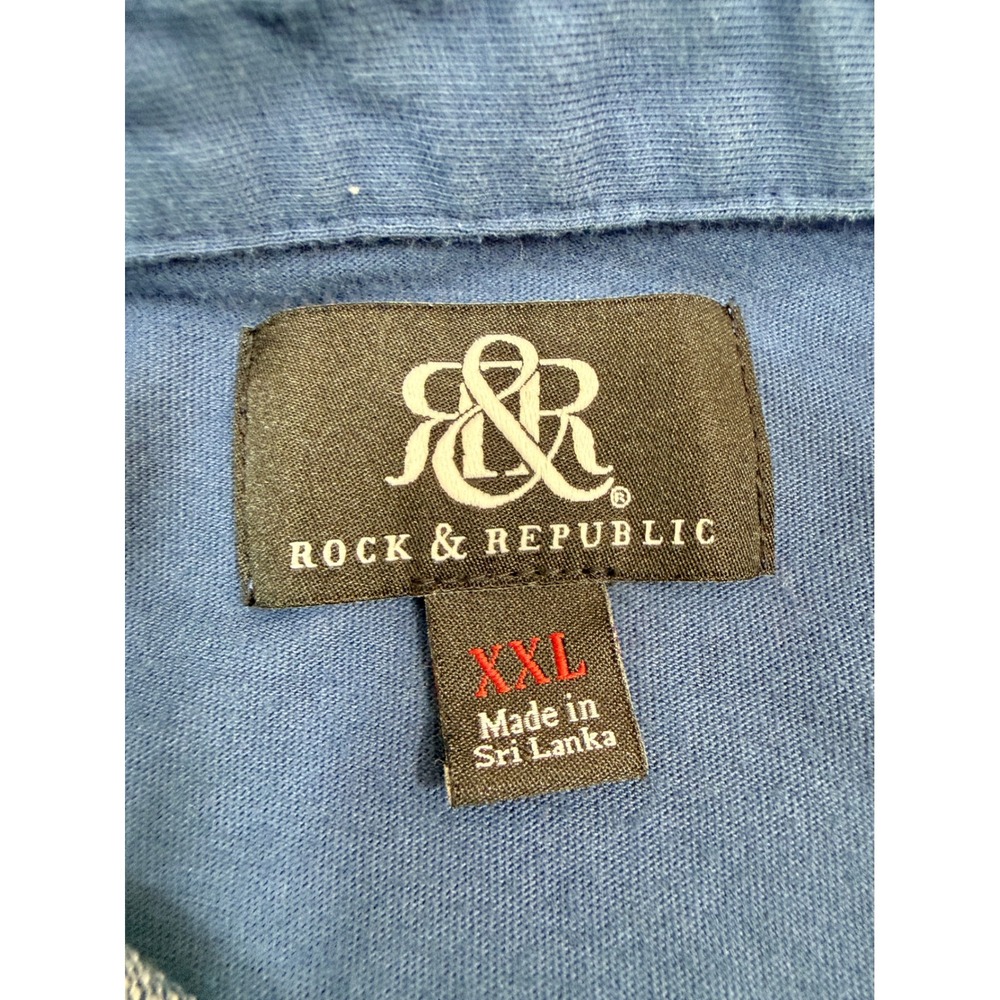 Rock & Republic Polo Shirt Men XXL Blue Good Short Sleeve Space Dye Pocket - Picture 2 of 7